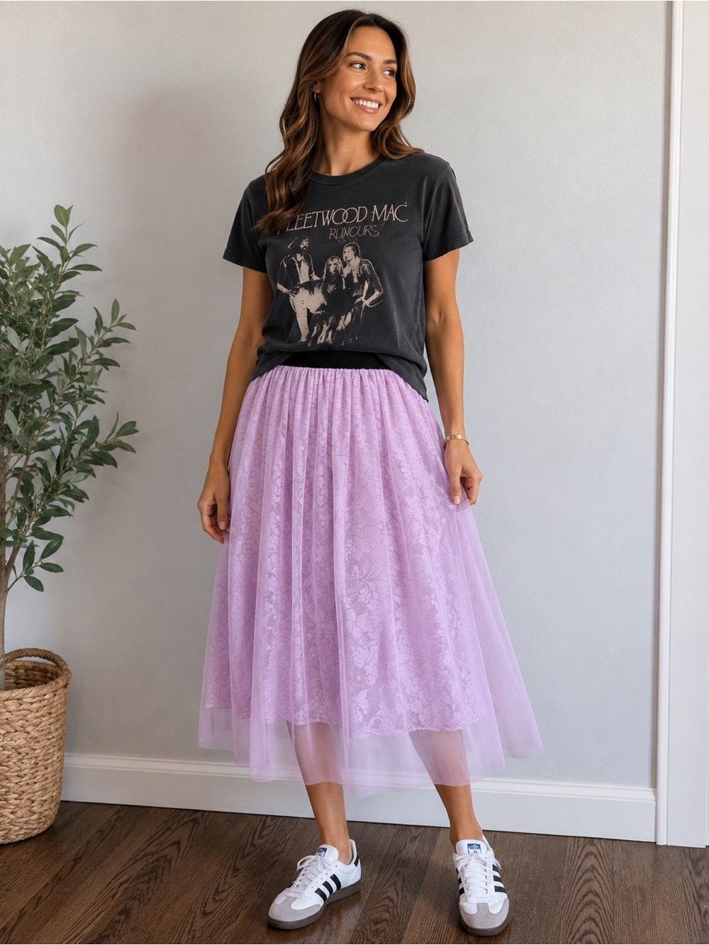 ELLE Lavender Lace & Tulle Flowy Midi Skirt Size Small Balletcore Girlhoodcore